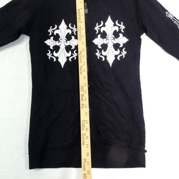 Affliction Live Fast Embellished Cross Sweatshirt Hoodie Full Zip Ladies Large - Picture 11 of 13